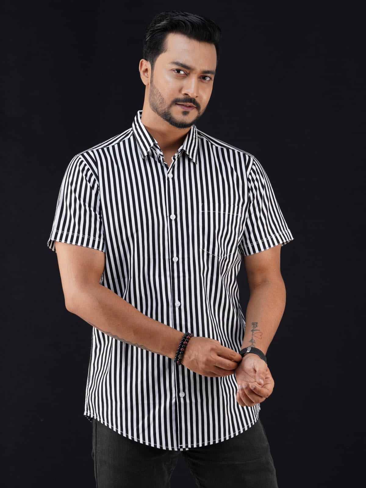 Half Sleeve Stripe Shirt-1