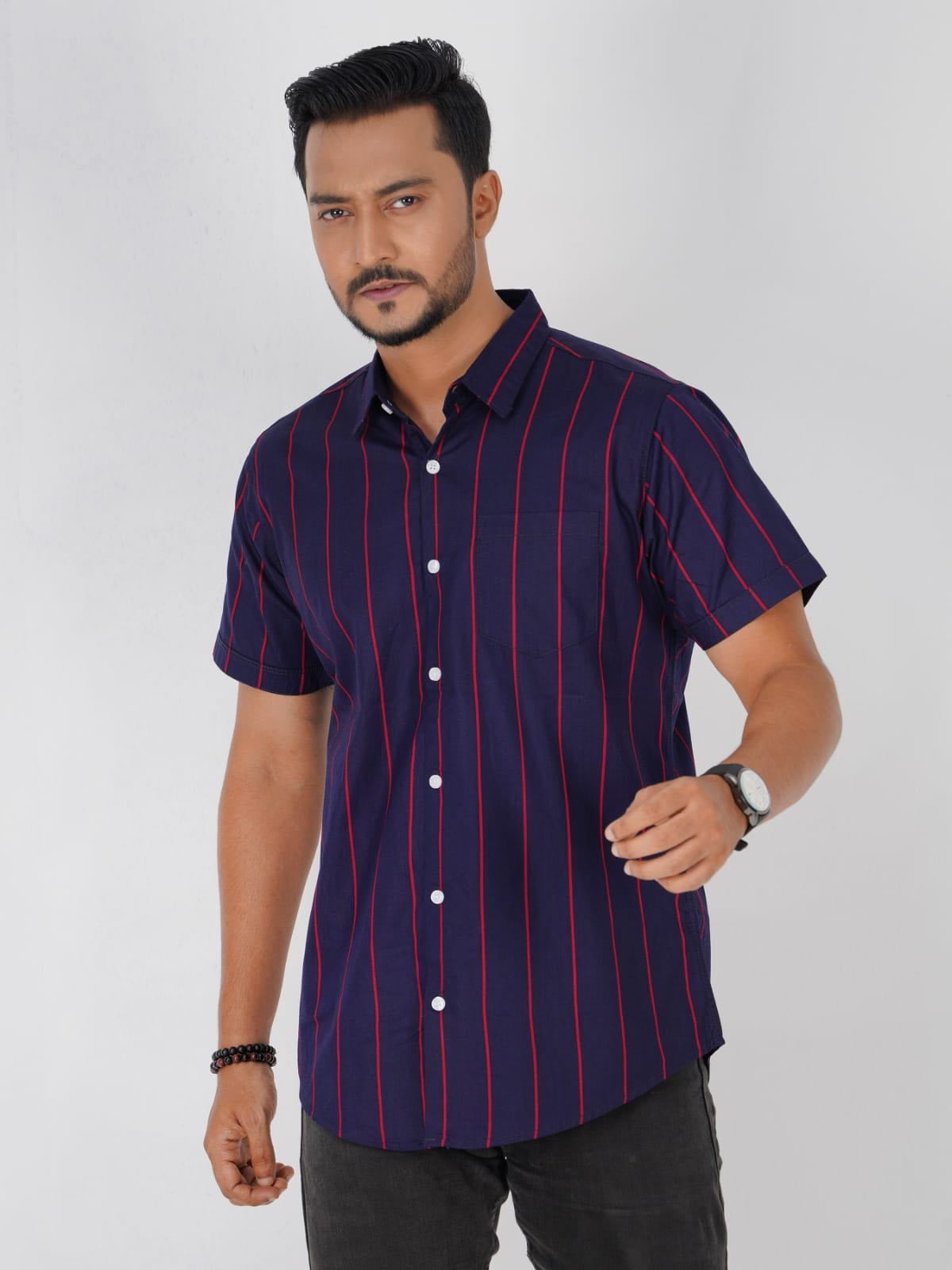 Half Sleeve Stripe Shirt-3