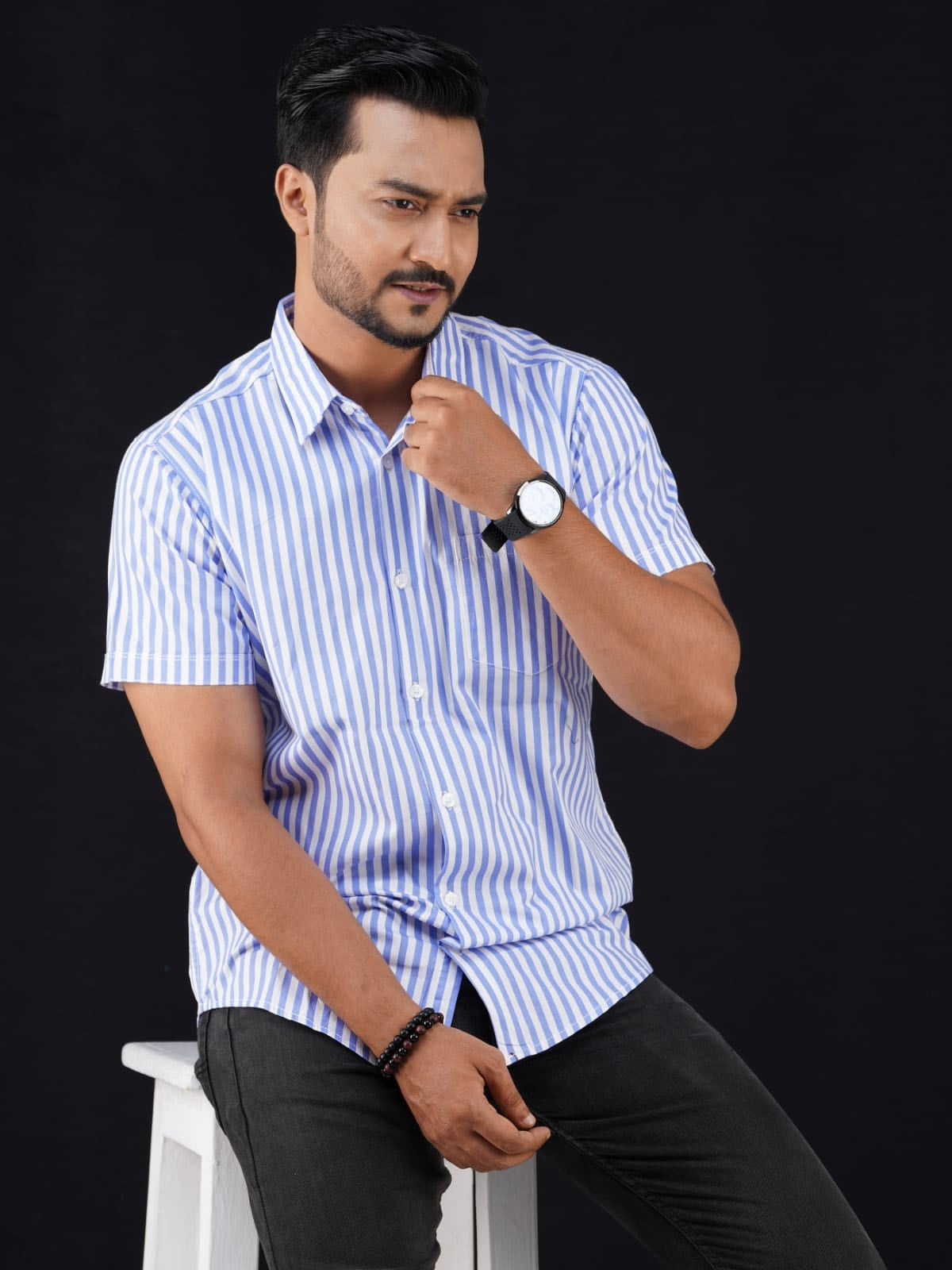Half Sleeve Stripe Shirt-6