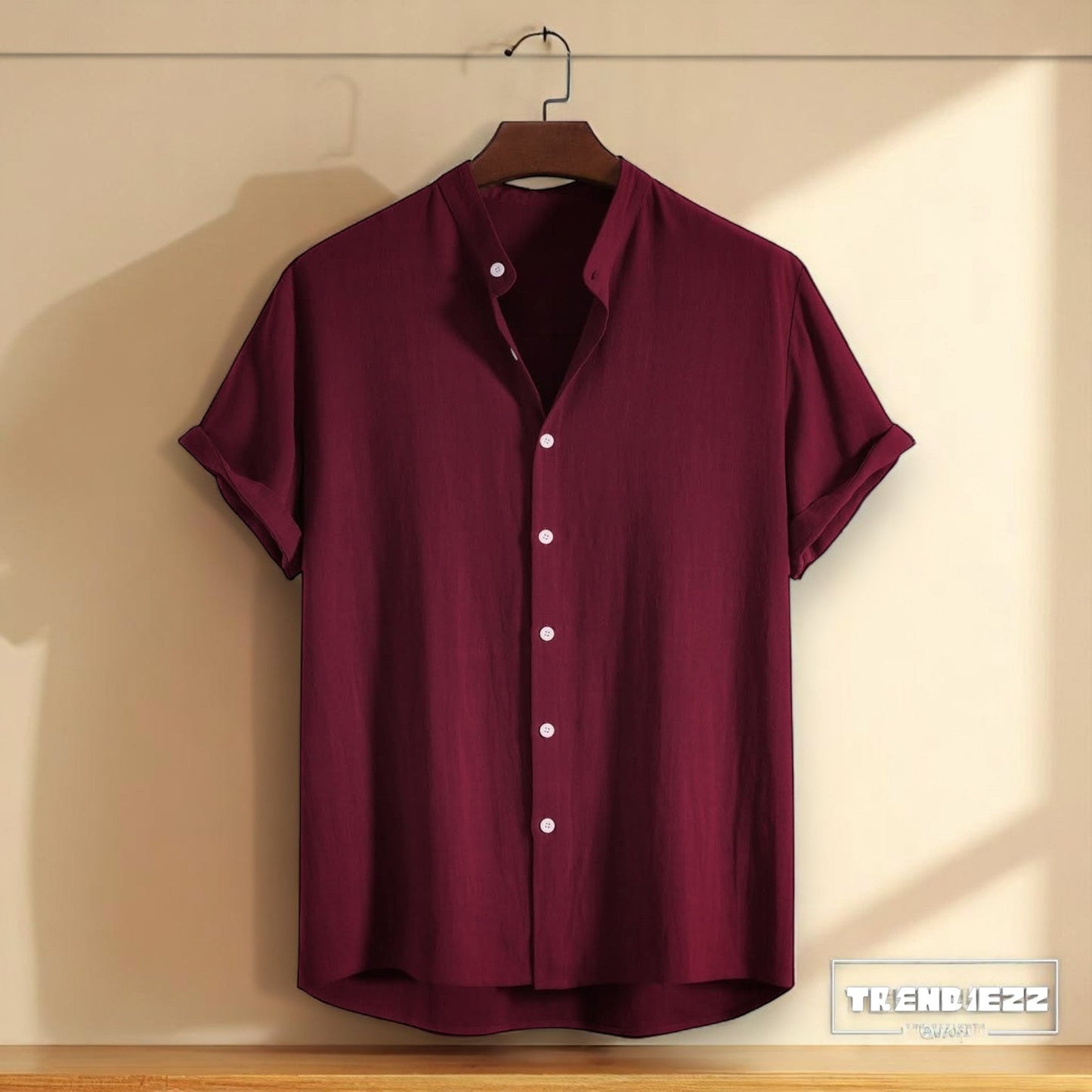 Band collar Marron color shirt