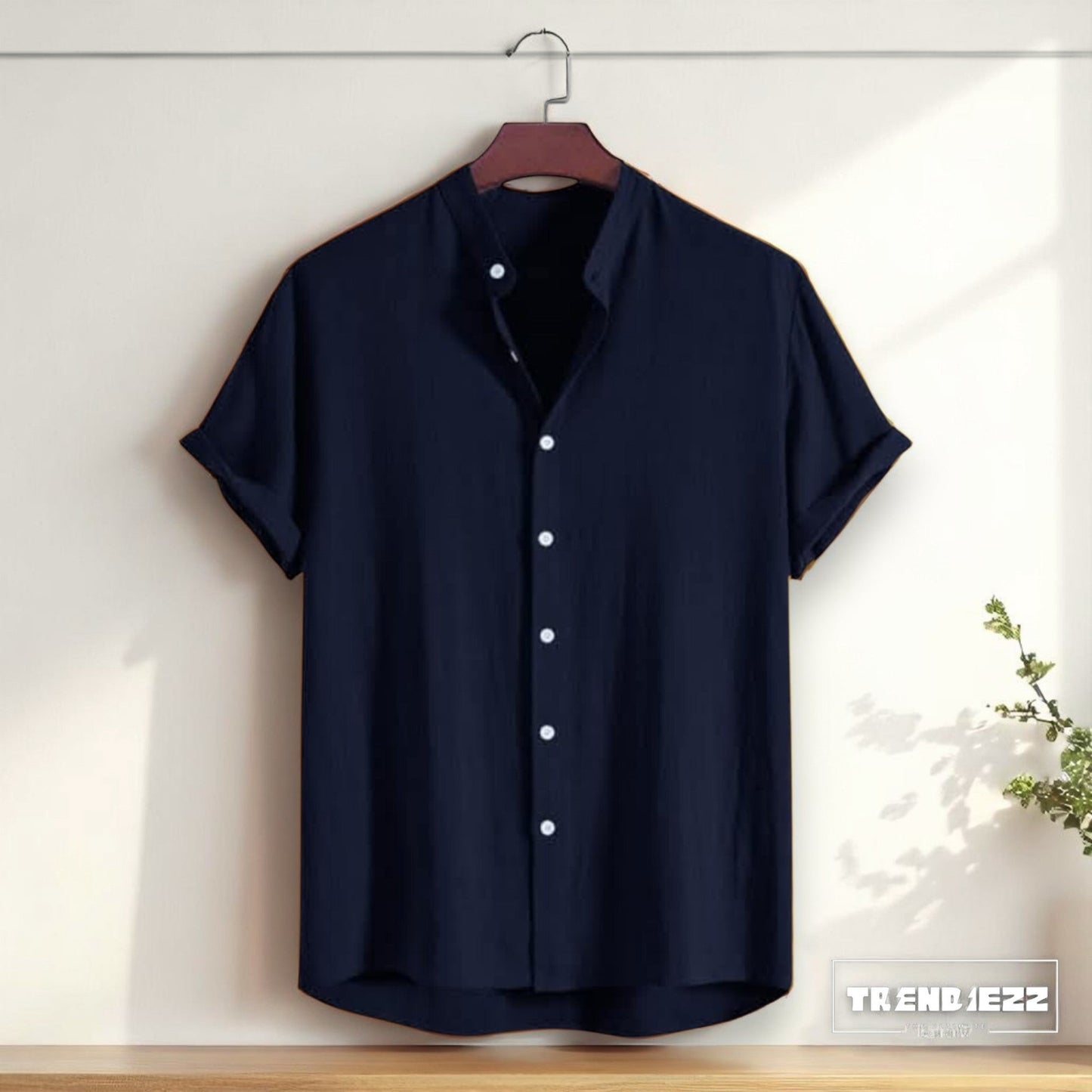 Band collar Navy color shirt