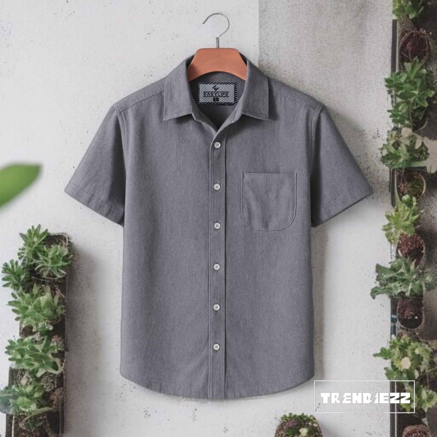 Half Sleeve Cotton Shirt-Light Ash