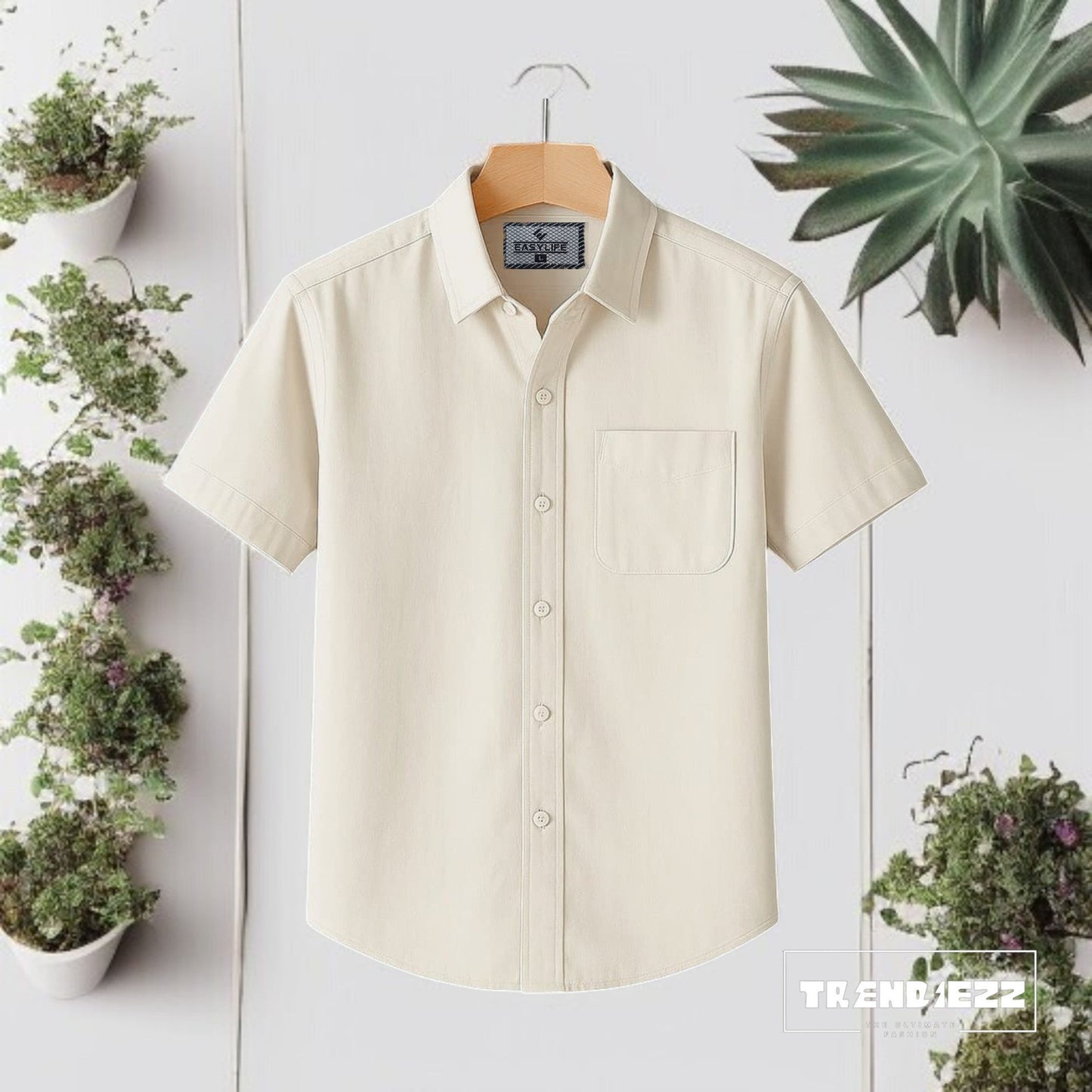 Half Sleeve Cotton Shirt-Cream