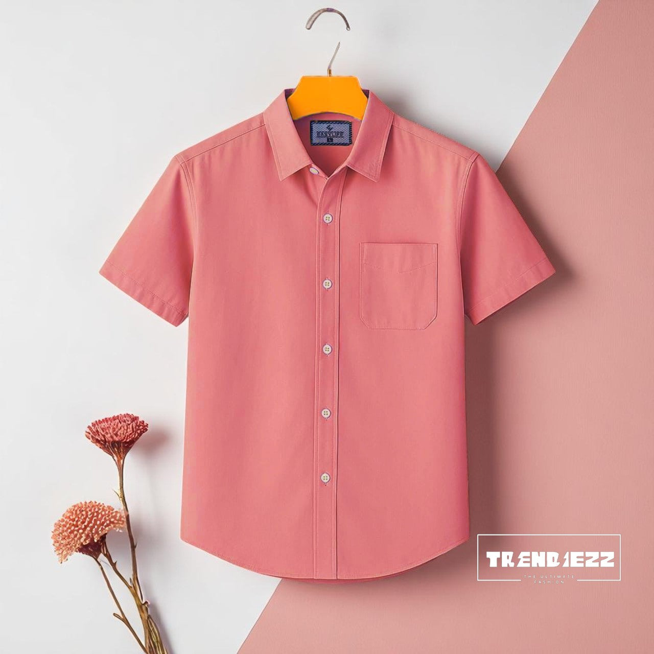 Half Sleeve Cotton Shirt-Baby Pink
