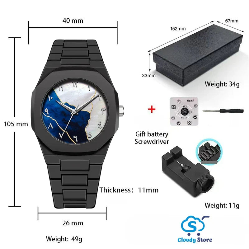 Arabic Dial Analog Design Fashion Black Wrist For Men- W007