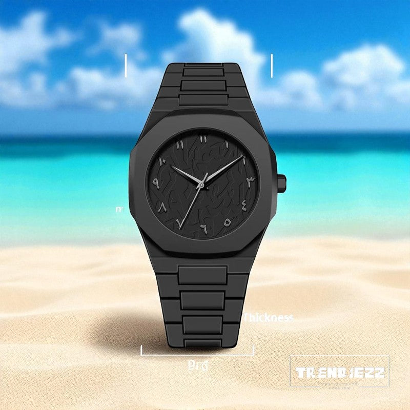 Arabic Dial Analog Design Fashion Black Wrist For Men- W009