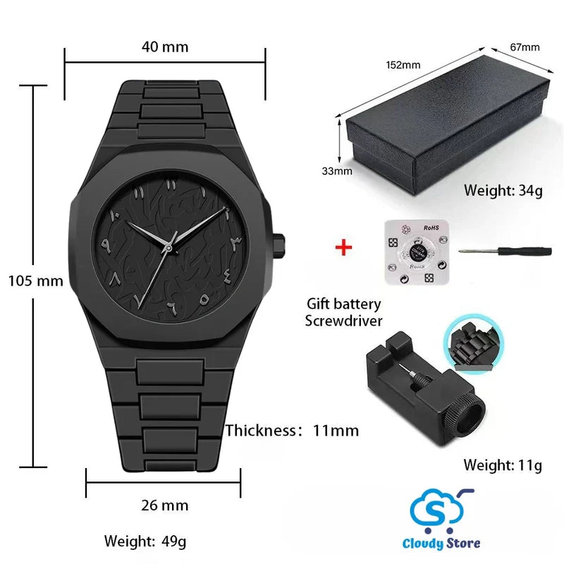 Arabic Dial Analog Design Fashion Black Wrist For Men- W009