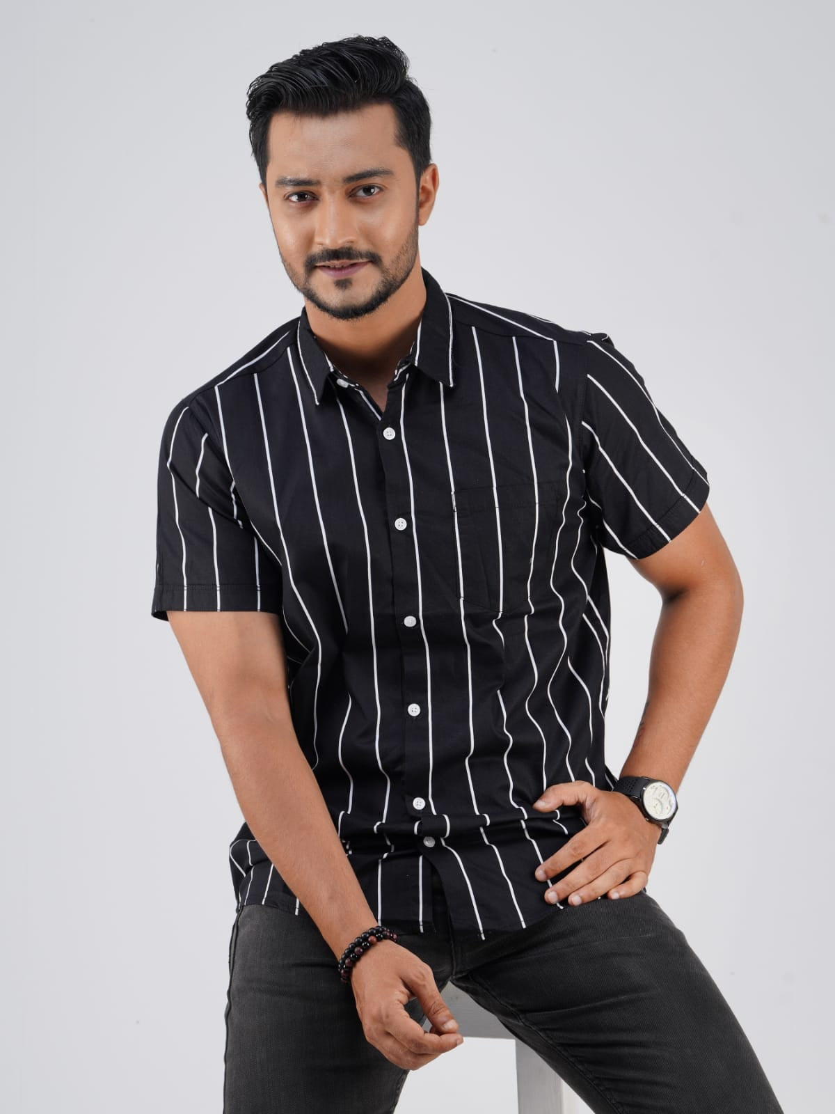 Half Sleeve Stripe Shirt-5