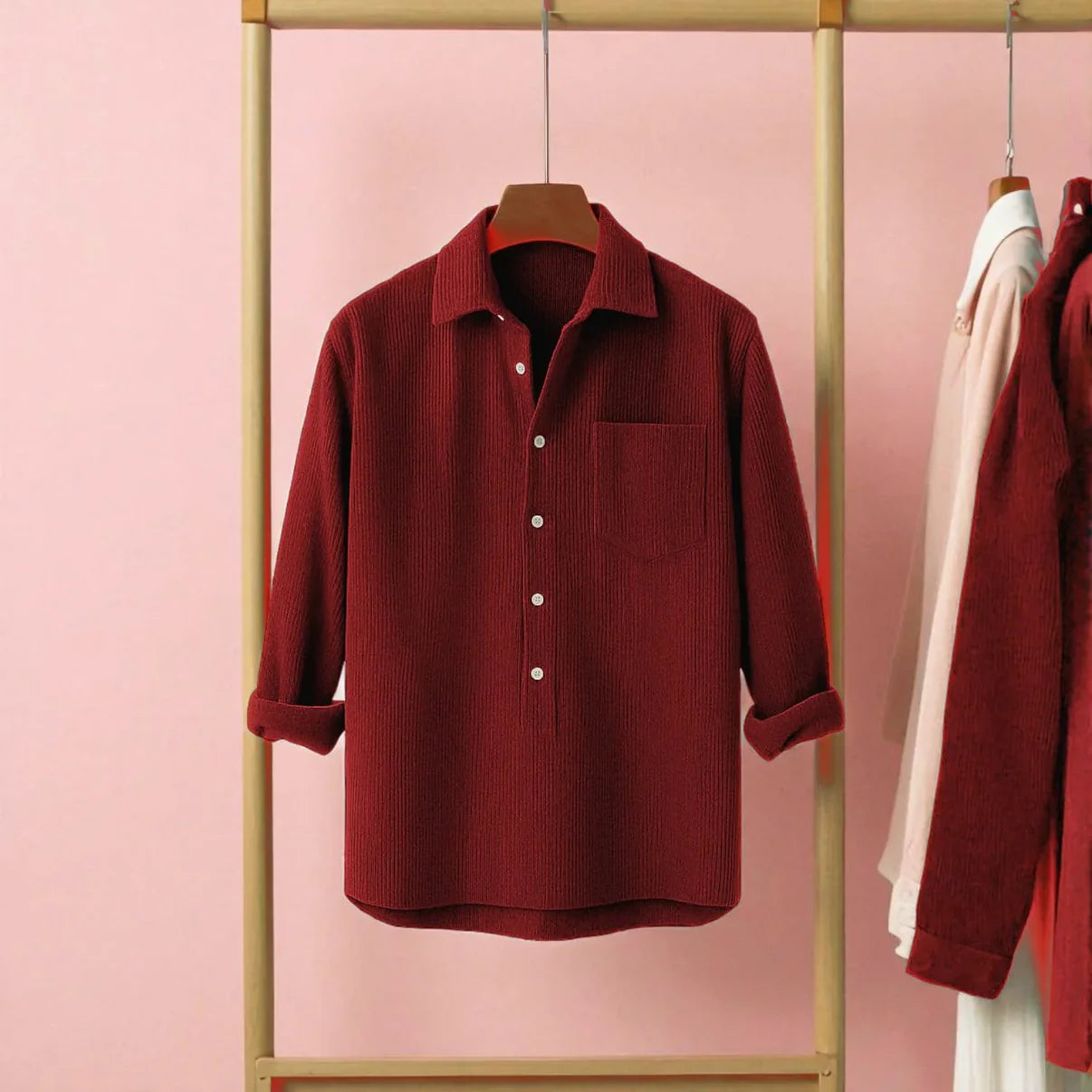 Luxury Full Sleeve Cord Katua - Men's Maroon