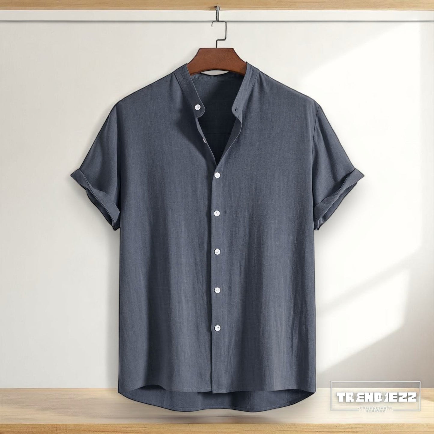 Band collar Ash Surma color shirt