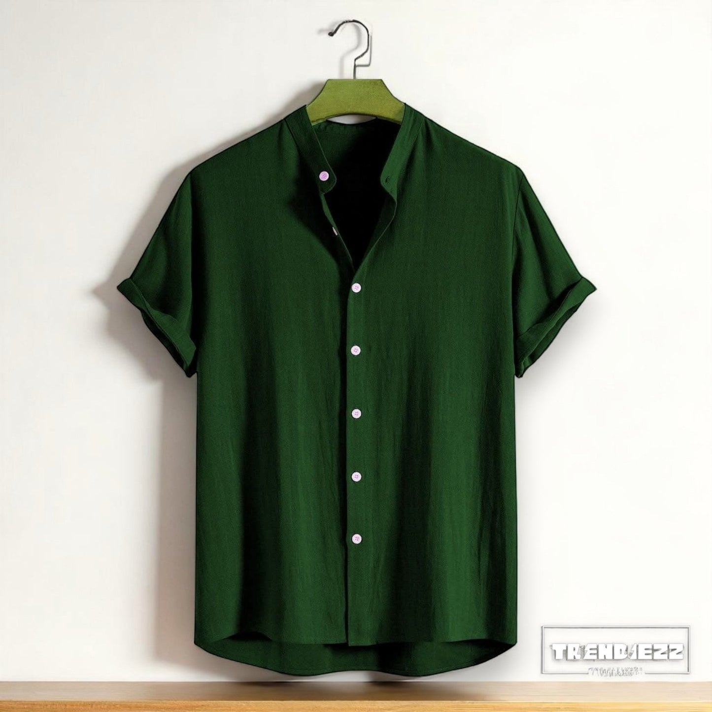 Band collar Green color shirt