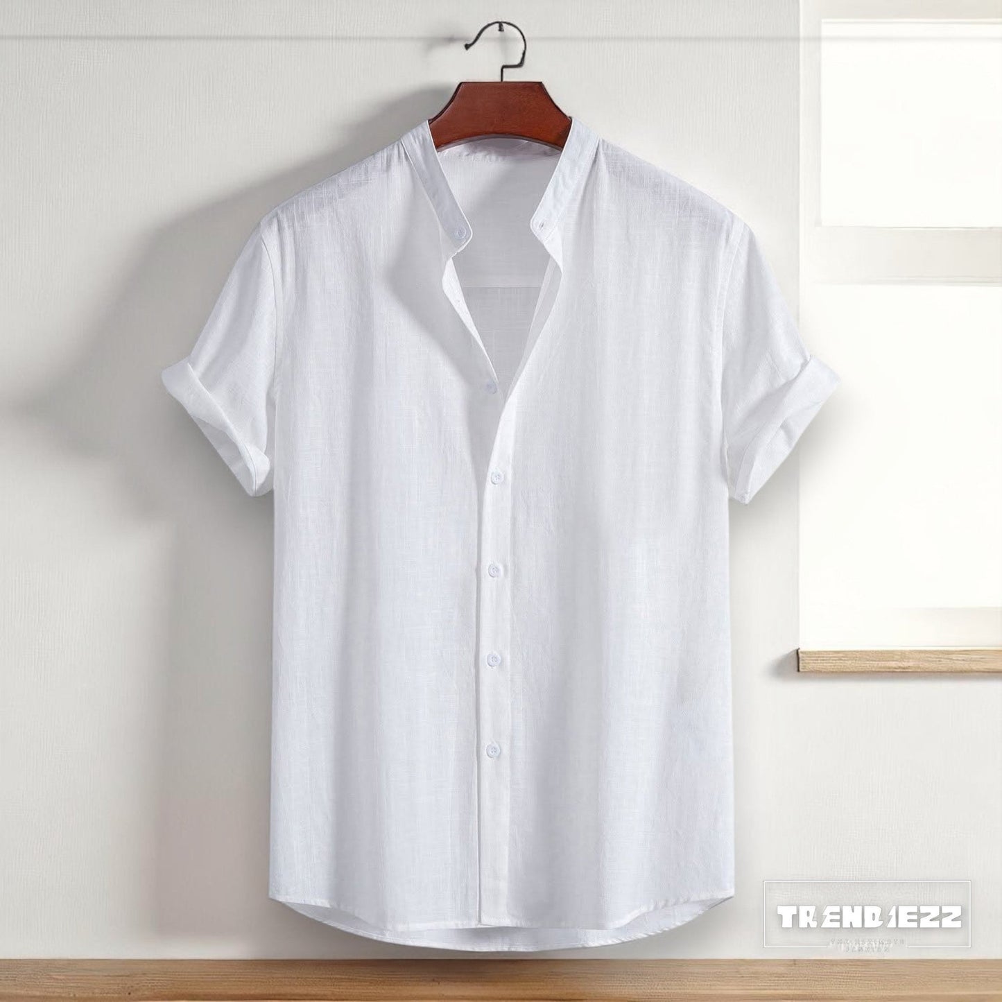 Band collar white color shirt