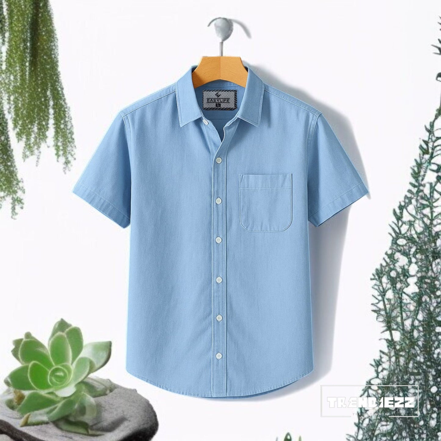 Half Sleeve Cotton Shirt-Sky Blue