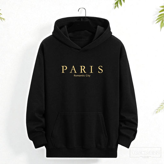 Men's Basic PARIS Pattern Hoodie - Black