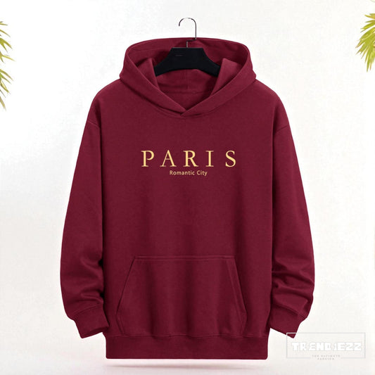 Men's Basic PARIS Pattern Hoodie - Marron