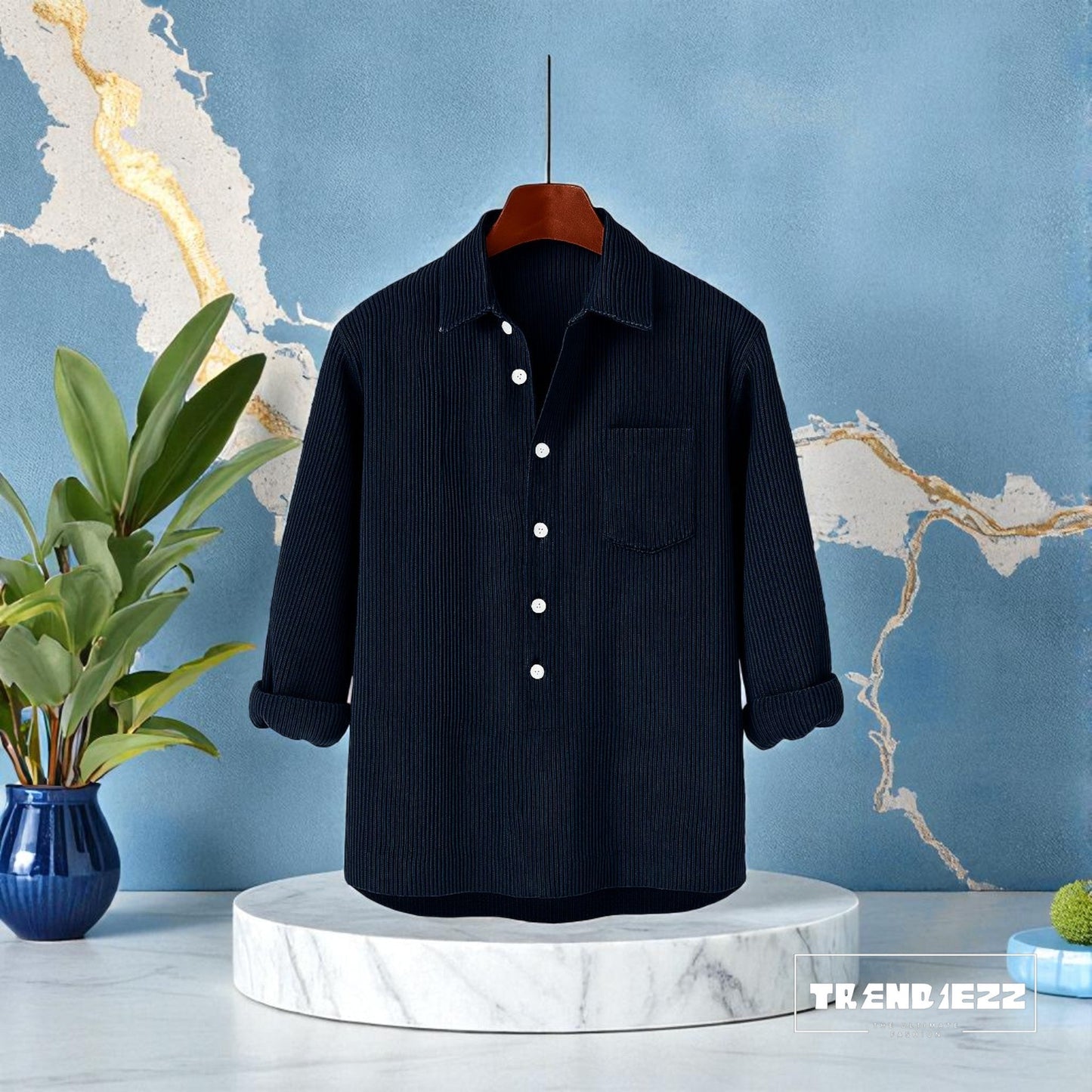 Luxury Full Sleeve Cord Katua - Dark Navy Blue