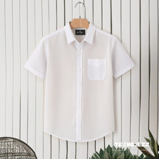 Half Sleeve Cotton Shirt-Pure White